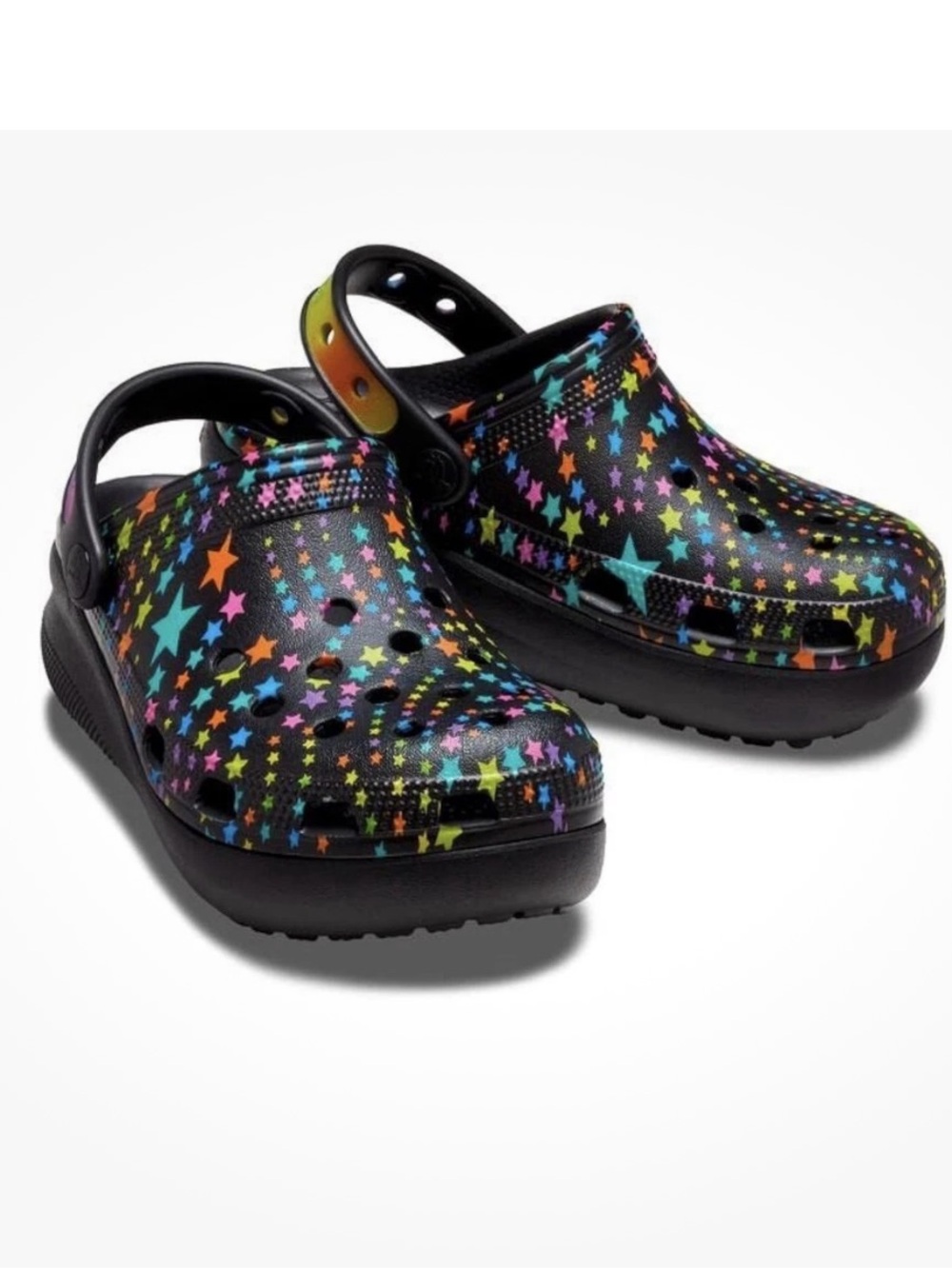 Crocs Kids' Classic Clogs Black with Multi Colored Stars - Big Kids Size 6